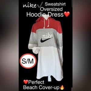 Nike Tri-Color Hoodie Dress in Red, Gray, and White